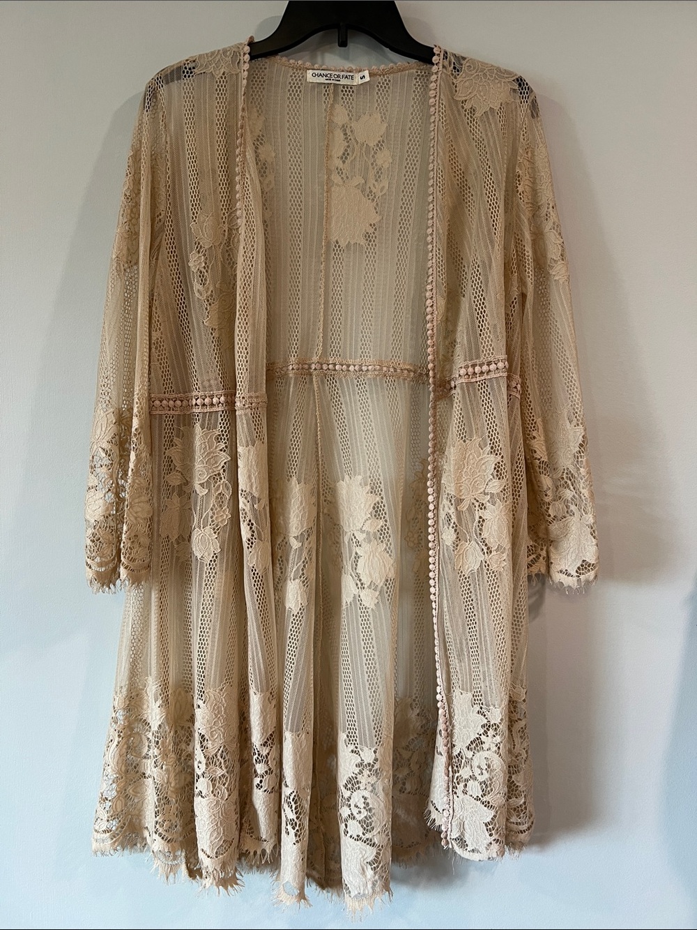 Vintage Y2K - Chance or Fate, beige/tan Lace Sheer kimono jacket